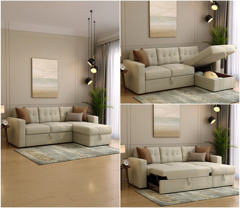 Alfonso Right Aligned Convertible Sofa Cum Bed (Cottage Ivory)