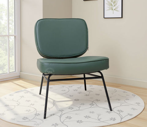 Calista Minimalist Lounge Chair with Leatherette Upholstery and Black Powder-Coated Legs (Olive Green)