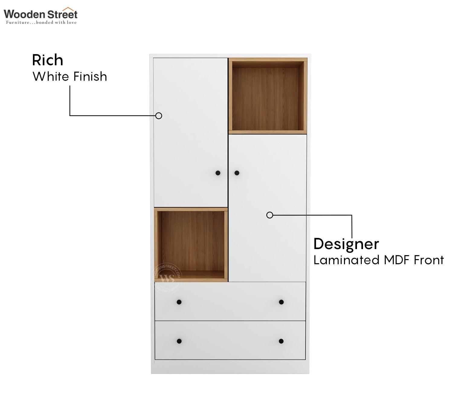 Twain Modern Bookshelf with Open & Closed Storage, Textured Fronts (Engineered Wood, Santana Pattern)