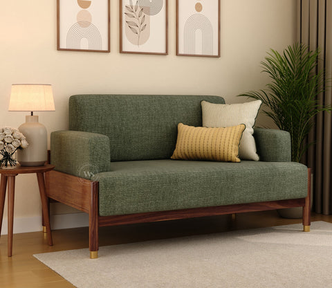 Kairav Modern 3+2 Wooden Sofa Set with Premium Upholstery (Sage Green)