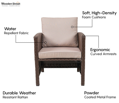 Vivica Premium Wicker 1 Seater Outdoor Chair with Ottoman (Beige)