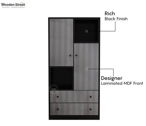 Twain Modern Bookshelf with Open & Closed Storage, Textured Fronts (Engineered Wood, Chevron Pattern)
