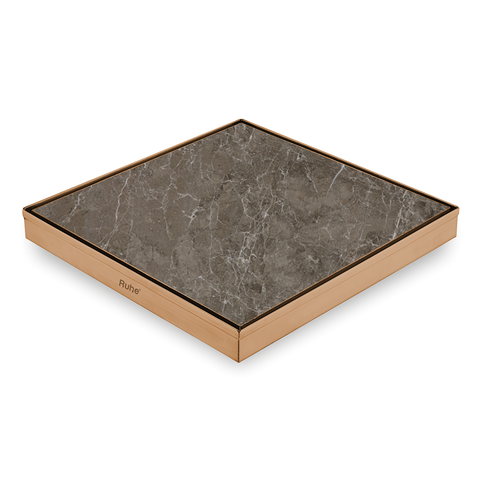 Trueliving Home Brown Marble Insert Shower Drain Channel (12 x 12 Inches) ROSE GOLD PVD Coated