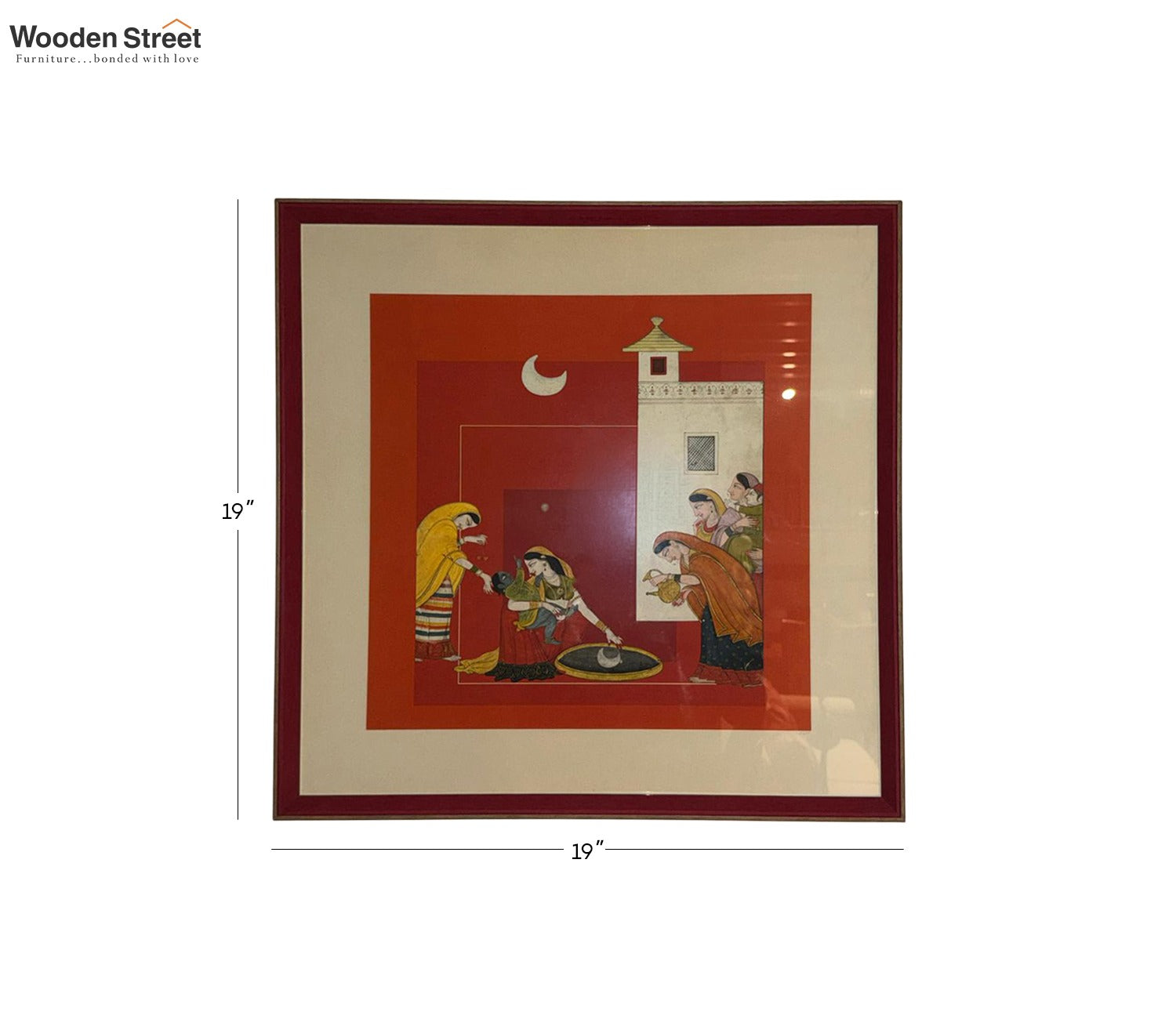 Traditional Indian Miniature Women Ritual Scene Wall Art Frame (Multicolor)