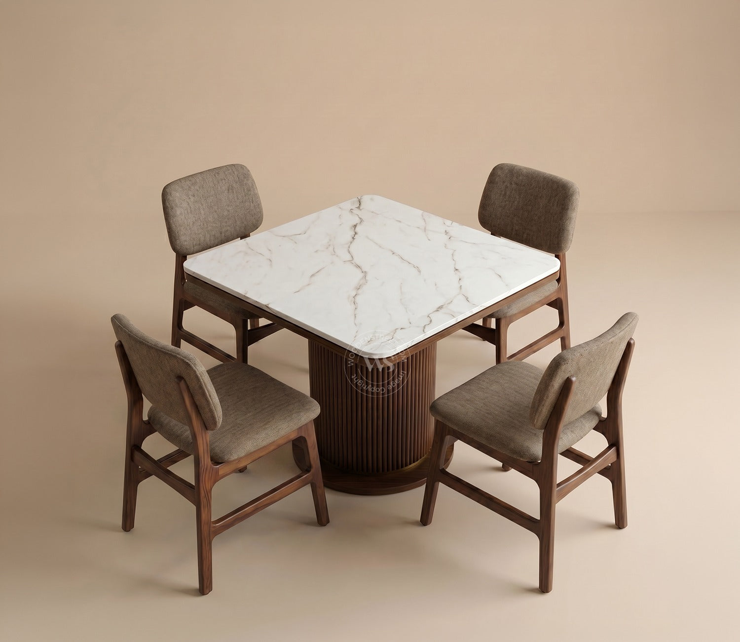 Samanvi 4 Seater Sheesham Wood Dining Table Set with Saumik Marble Top Table and Vinara Chair (Sand Brown)