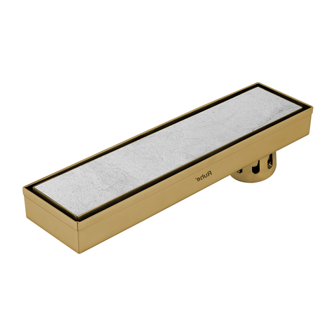 Trueliving Home Brown Marble Insert Shower Drain Channel (12 x 3 Inches) YELLOW GOLD PVD Coated