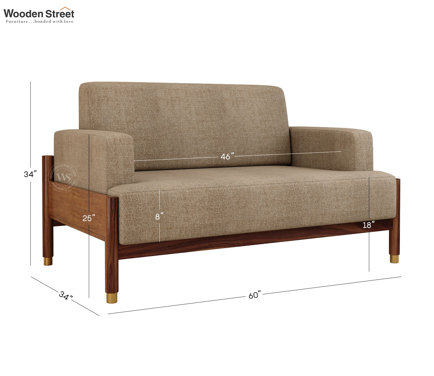 Kairav Modern 2 Seater Wooden Sofa with Premium Upholstery (Pebble Beige)