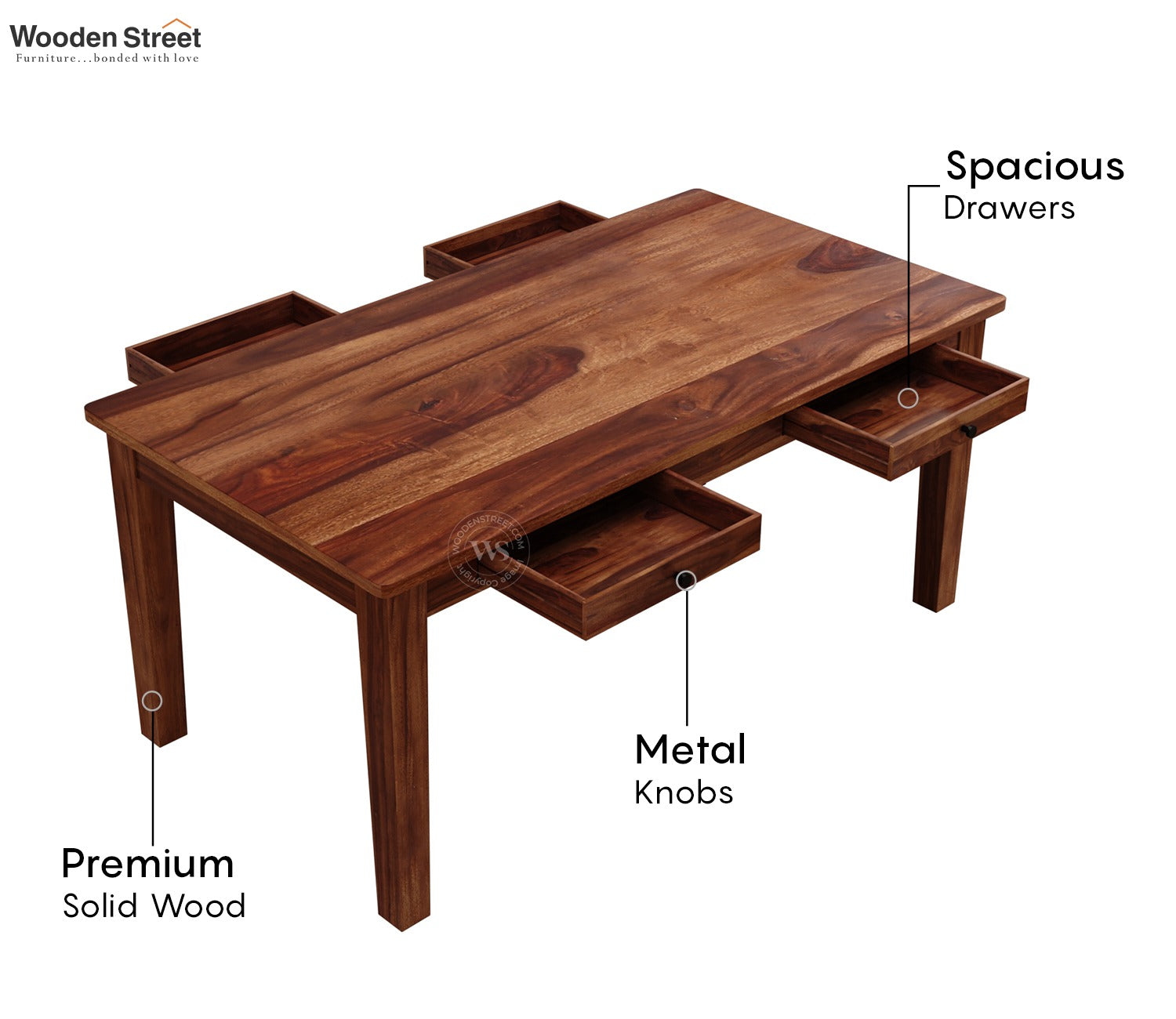 Mcbeth 6 Seater Compact Dining Table With Storage (Honey Finish)