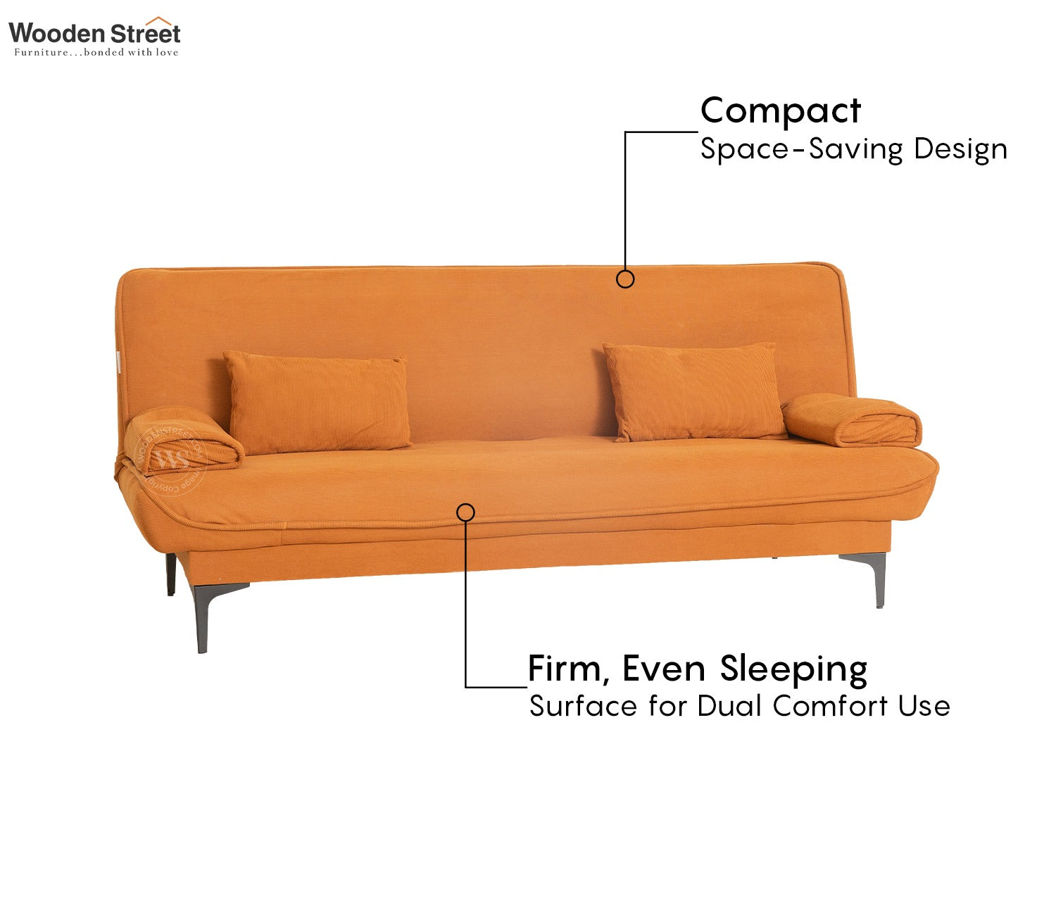Domus Premium Fabric Sofa Cum Bed (Orange)