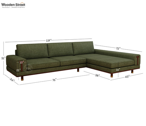Nivas L-Shaped Sofa with Wooden Accents (Sage Green)