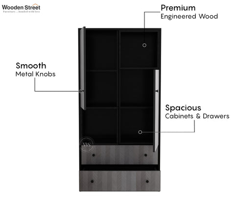 Twain Modern Bookshelf with Open & Closed Storage, Textured Fronts (Engineered Wood, Chevron Pattern)