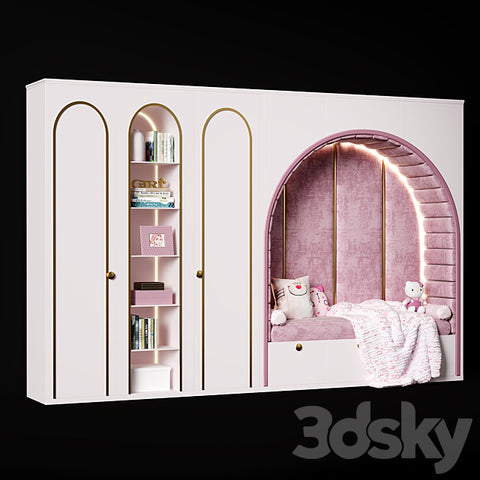 Trueliving 5 Door Sliding Kids wardrobes Laminated Finish & PU Finish with Drawers 8Ft *2Ft *9Ft -2438.4MM X 609MM X 2743.2MM)