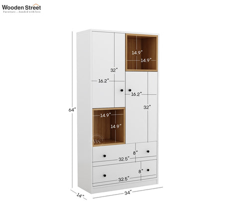 Twain Modern Bookshelf with Open & Closed Storage, Textured Fronts (Engineered Wood, Santana Pattern)