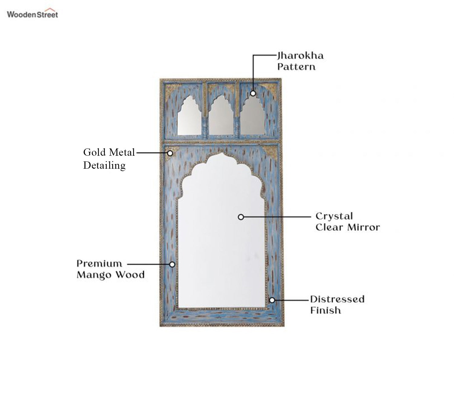 Izara Carved Mirror Frame (Distressed Blue)