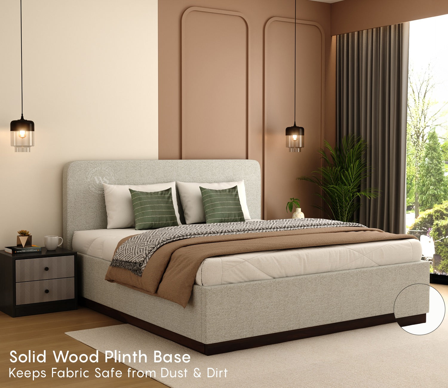 Andreas Premium Fabric Bed with Curved Headboard & Box Storage (King Size, Glacier Grey)
