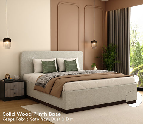 Andreas Premium Fabric Bed with Curved Headboard & Box Storage (King Size, Glacier Grey)