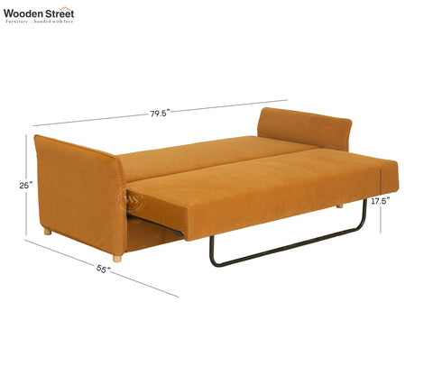 Saffra 3-Seater Sofa Cum Bed | Fold-Out Mechanism | Under-Seat Storage | Fabric Upholstery (Mustard)