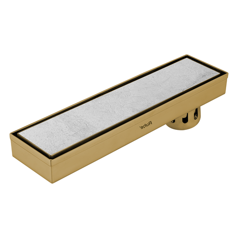 Trueliving Home Brown Marble Insert Shower Drain Channel (18 x 3 Inches) YELLOW GOLD PVD Coated