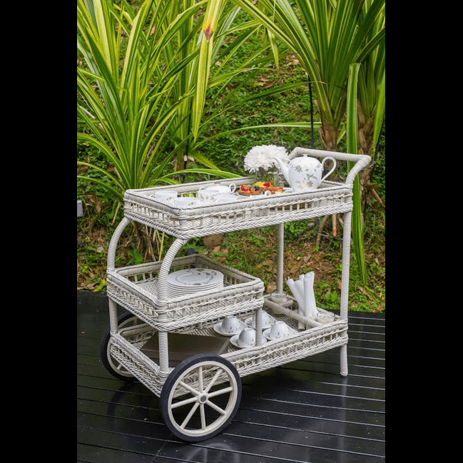Trueliving Rose White Metal Bar Trolley 62.5D x 42.5W x 82.5H Centimeters