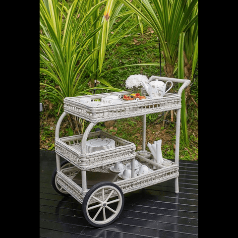 Trueliving Rose White Metal Bar Trolley 62.5D x 42.5W x 82.5H Centimeters
