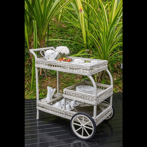 Trueliving Rose White Metal Bar Trolley 62.5D x 42.5W x 82.5H Centimeters