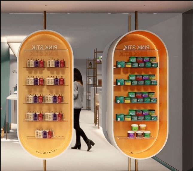 Trueliving White +Orange Cosmetic shelves retail store cosmetic display rack L60*W30*H182 CM