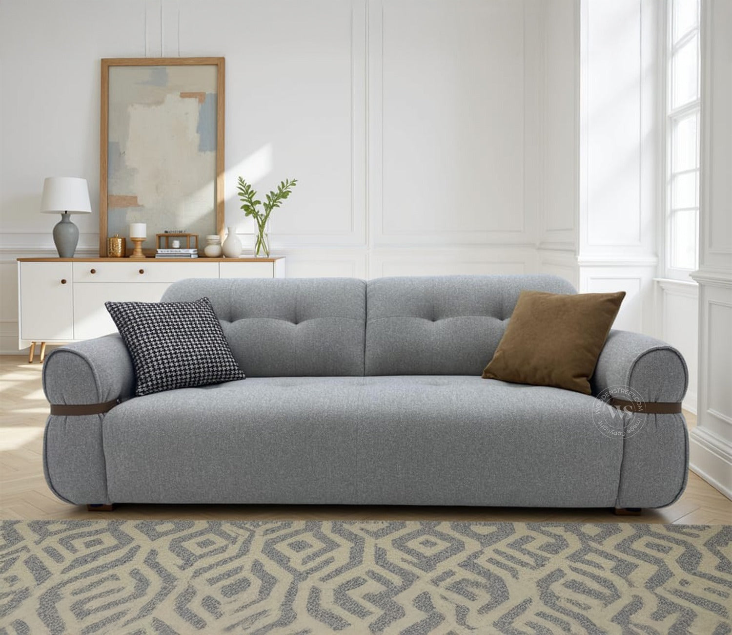 Reva 3-Seater Electric Sofa Cum Bed | Motorized Conversion Mechanism | Fabric Upholstery (Light Grey)