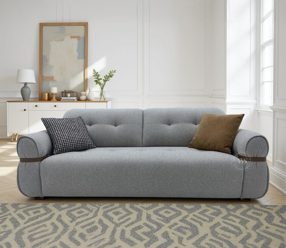 Reva 3-Seater Electric Sofa Cum Bed | Motorized Conversion Mechanism | Fabric Upholstery (Light Grey)