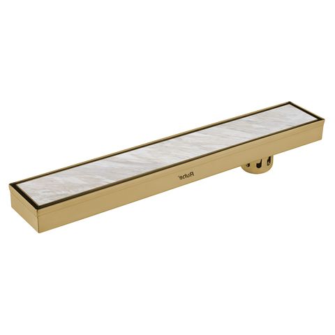 Trueliving Home Brown Marble Insert Shower Drain Channel (32 x 3 Inches) YELLOW GOLD PVD Coated