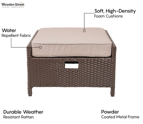 Vivica Premium Wicker 1 Seater Outdoor Chair with Ottoman (Beige)