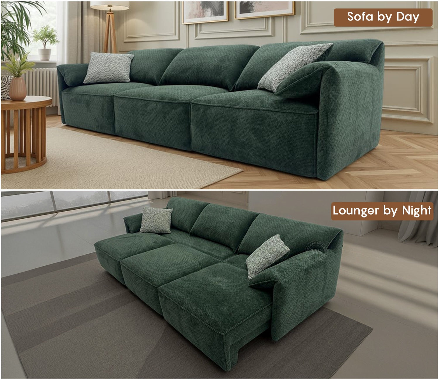Elden Powered Recliner Sofa with Extendable Seating (Green)