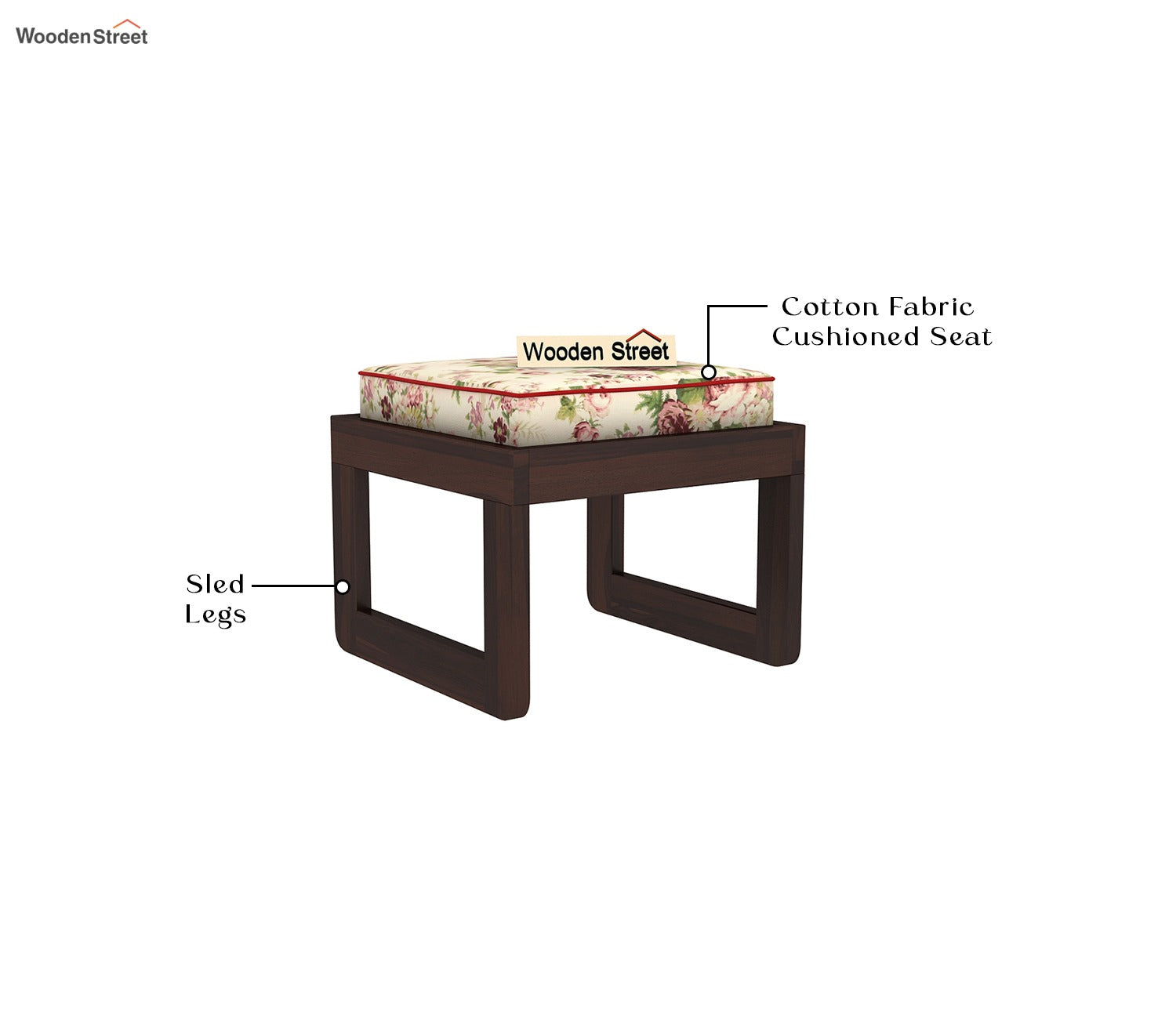 Vesta Sheesham Wood Coffee Table with Four Stools (Walnut Finish, Cream Blossom)