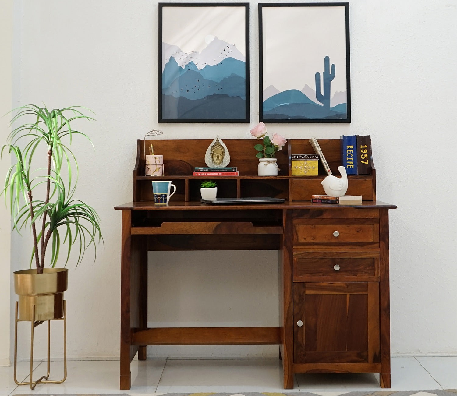 Nettle Study Table Cum Shelf (Honey Finish)