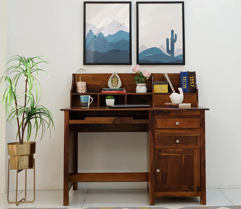 Nettle Study Table Cum Shelf (Honey Finish)