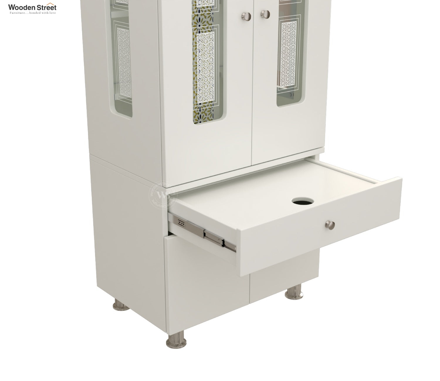 Atharv Engineered Wood Home Temple With Inbuilt LED Light System (White Finish)