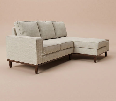 Ashion Premium Right Aligned L Shape Sofa with Built-in Side Wooden Deck (Cottage Ivory)