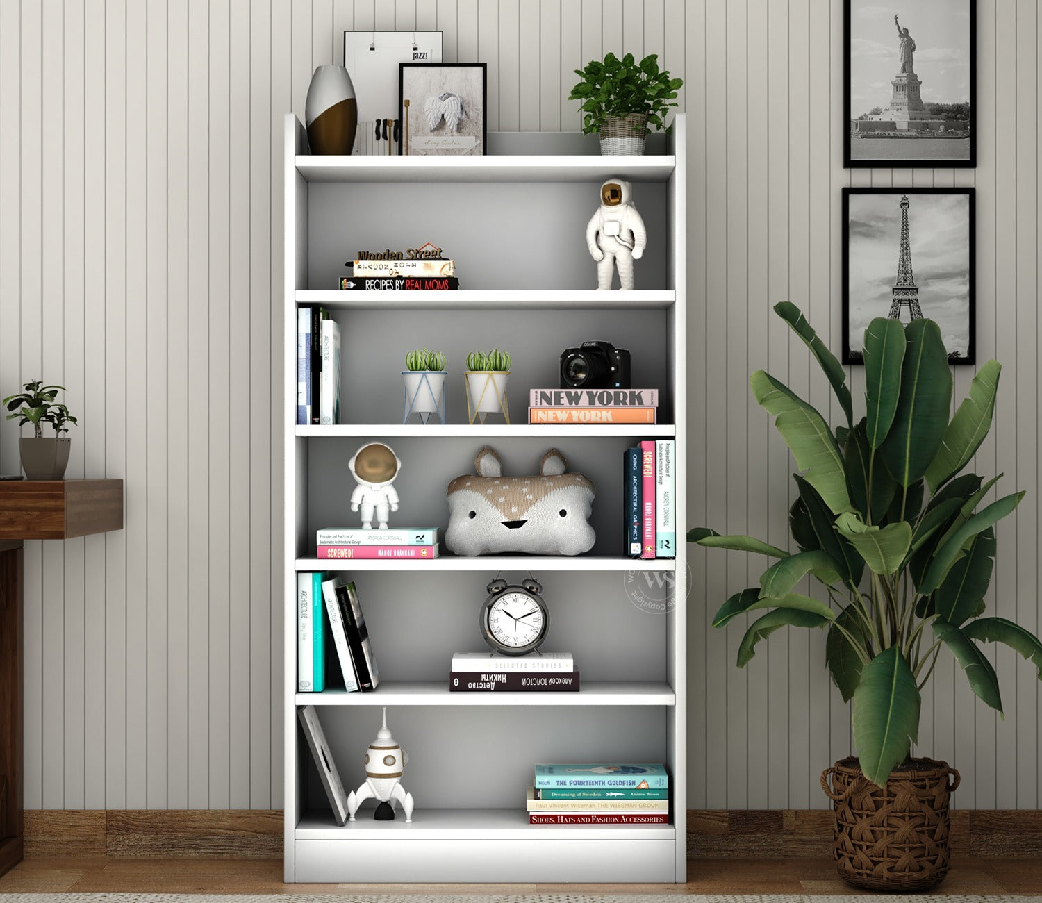 Arcane Engineered Wood Book Shelf With Multiple Storage Space (Frosty White Finish)