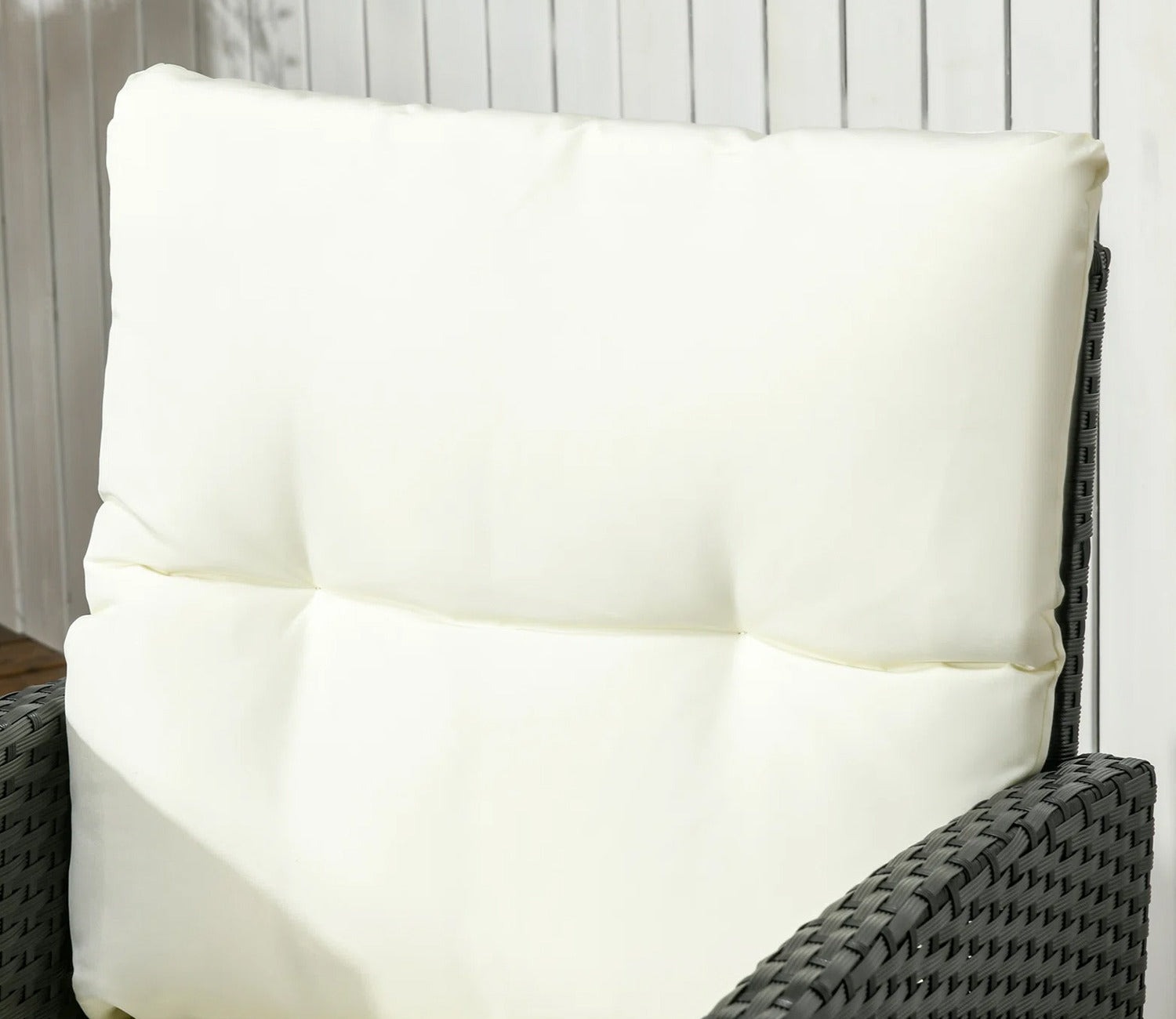 Black Rattan And Wicker Outdoor Sofa Set With Off White Cushions And Table