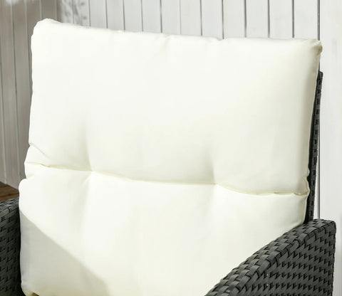 Black Rattan And Wicker Outdoor Sofa Set With Off White Cushions And Table