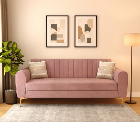 Medusa 3 Seater Fabric Sofa (Velvet, Salmon Pink)