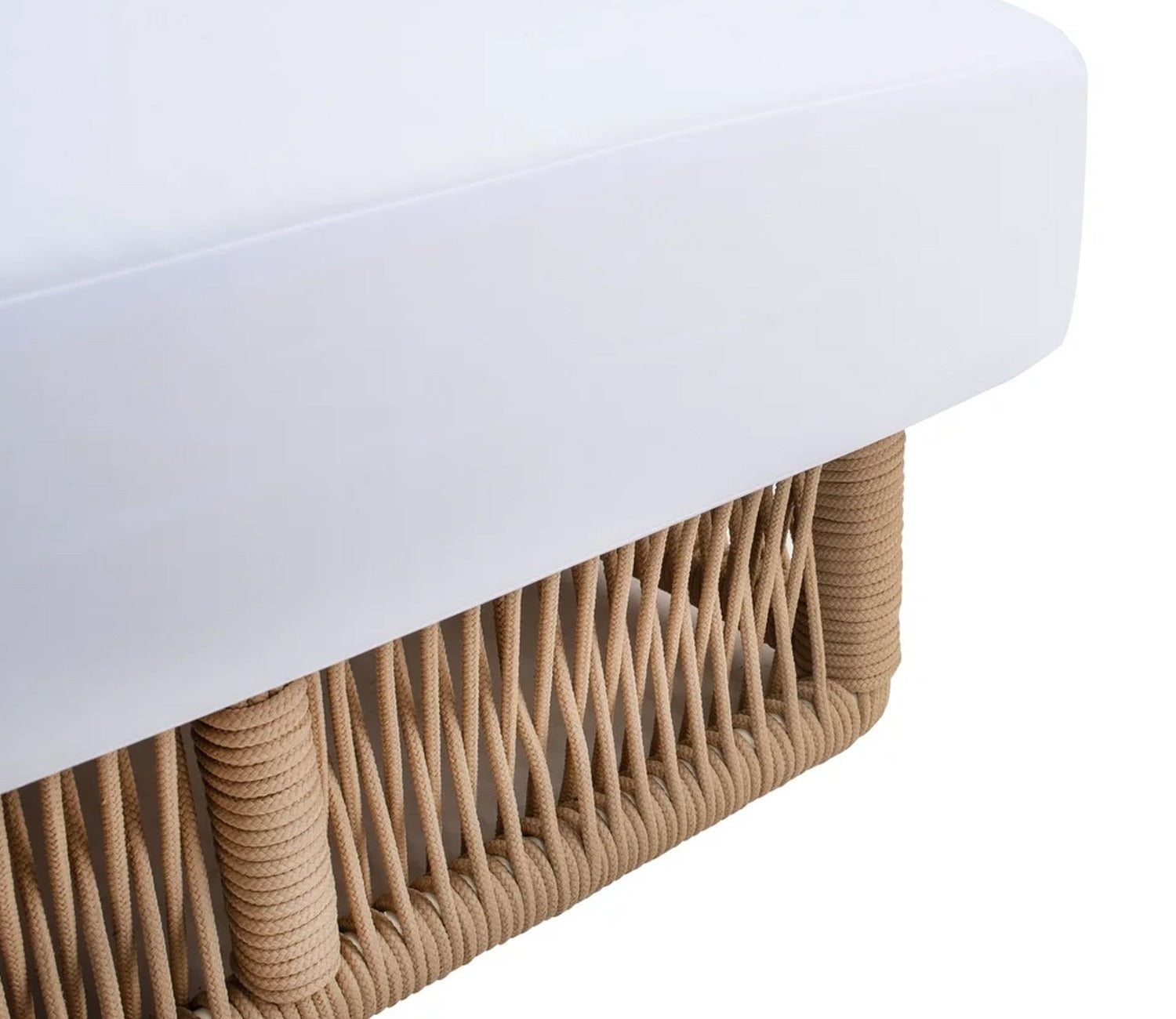 Beige Rope Outdoor Patio Lounger With Off White Cushions