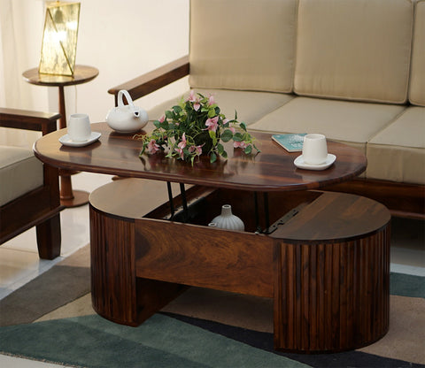 Silvia Lift Top Sheesham Wood Coffee Table with Hidden Storage Compartment (Walnut Finish)