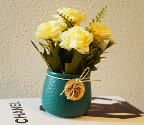 Artificial Flower With Ceramic Pot (Green)