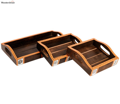 Natural Brown Handcrafted Tribal Art Serving Trays - Set of 3