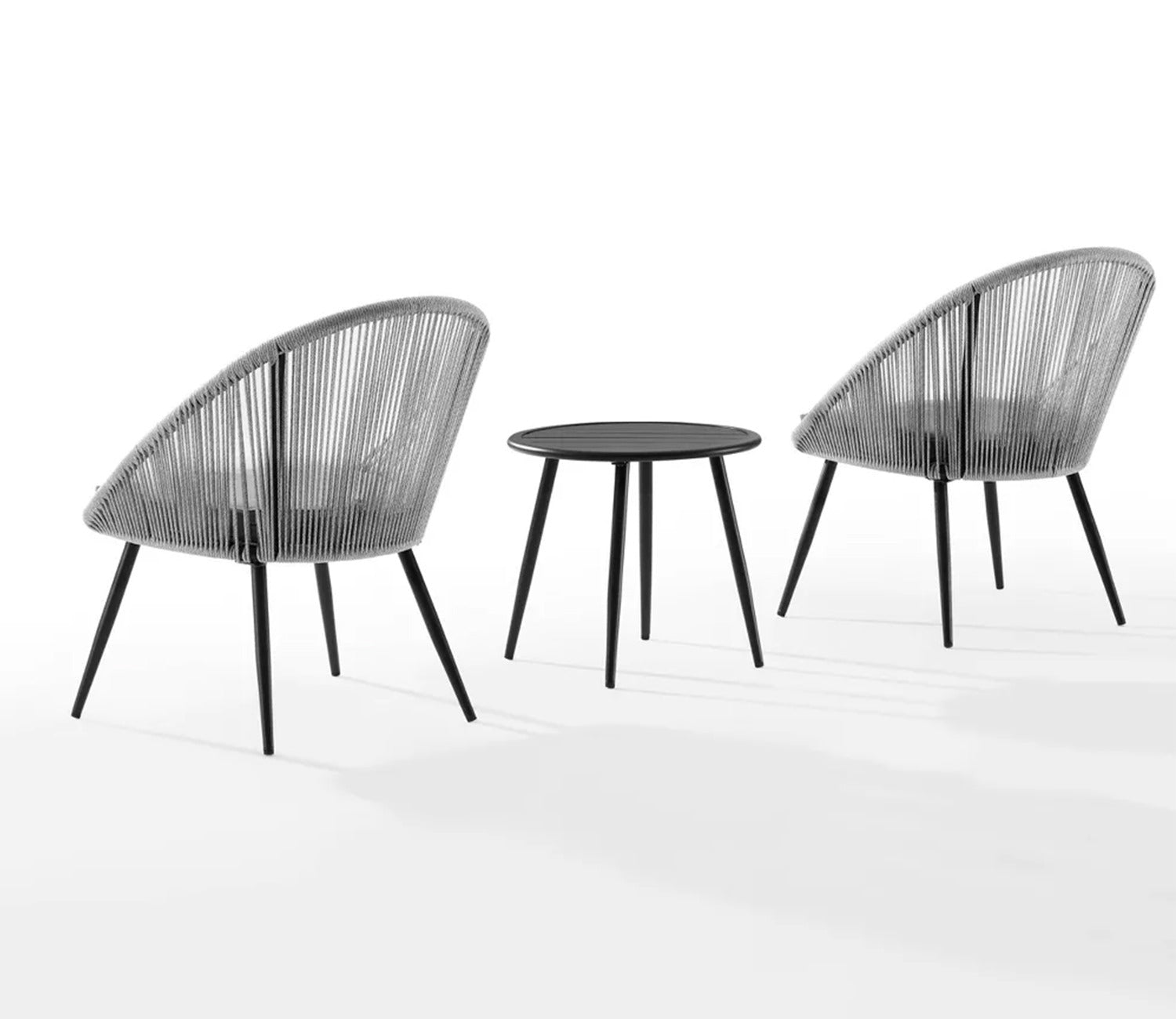 Grey Rope 2 Seater Chair Set With Round Table And Dark Grey Cushions