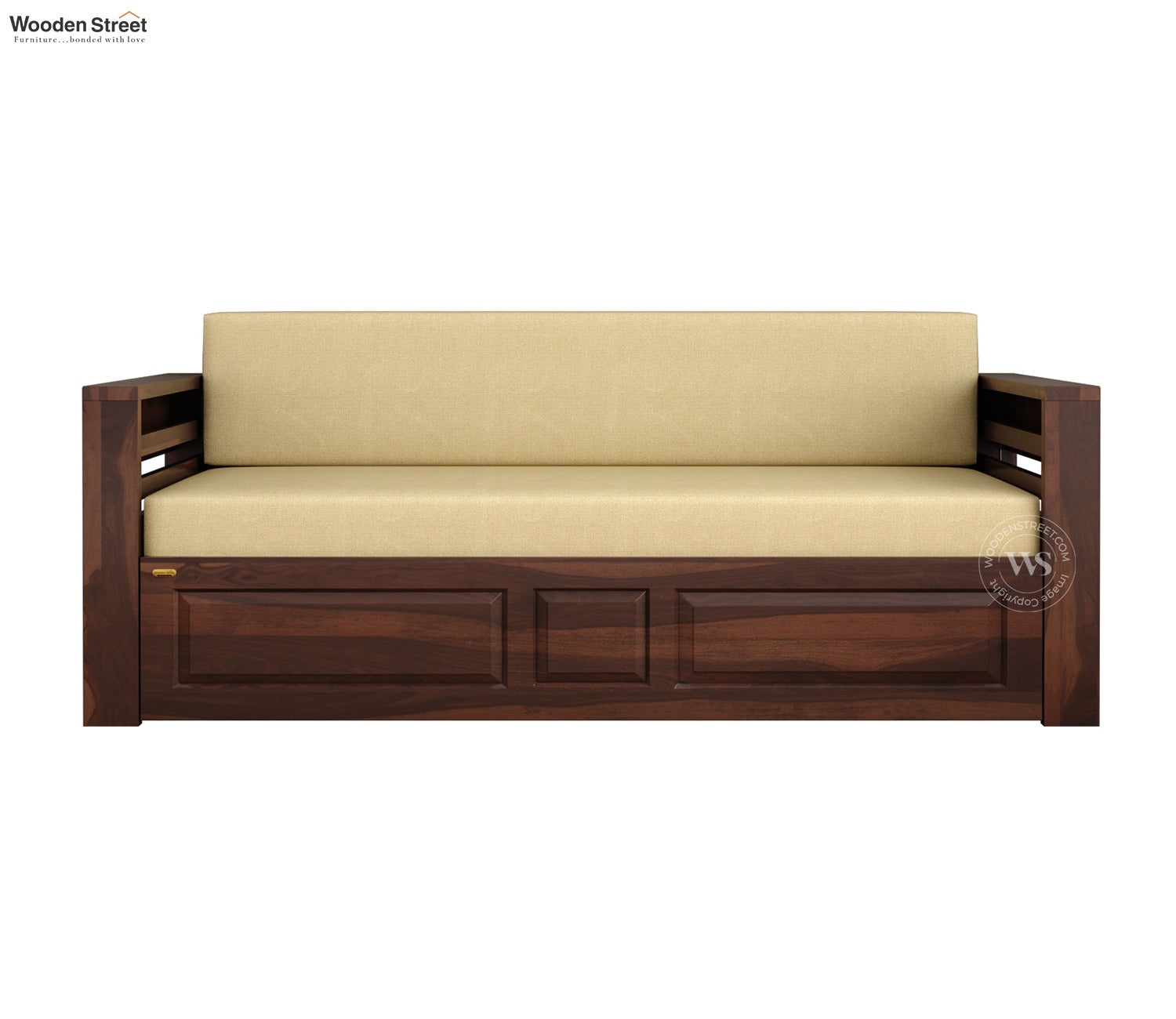 Feltro Sheesham Wood Sofa Bed With Storage (King Size, Walnut Irish Cream)