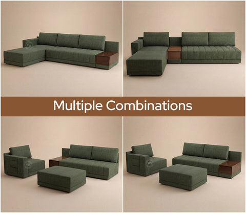 Oasis L-Shape Left Aligned Sectional Sofa (Sage Green)