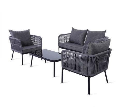 Grey Color Rope 4 Seater Sofa Set With Table And Grey Color Cushions