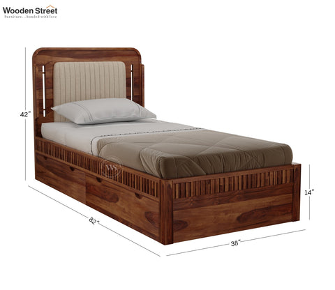 Lotus Premium Sheesham Wood Bed with Drawer Storage (Single Size, Honey Finish)