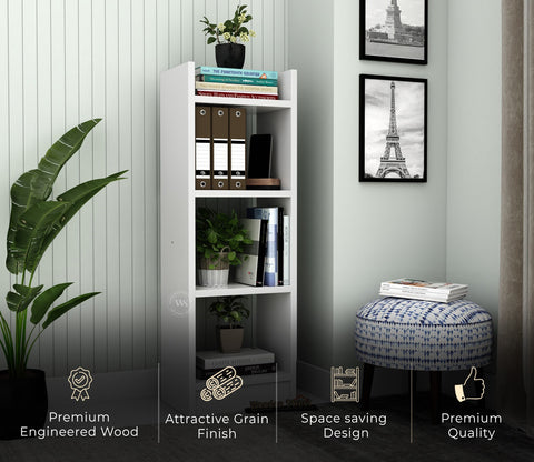 Fleming Engineered Wood Book Shelf With Open Storage (Frosty White Finish)